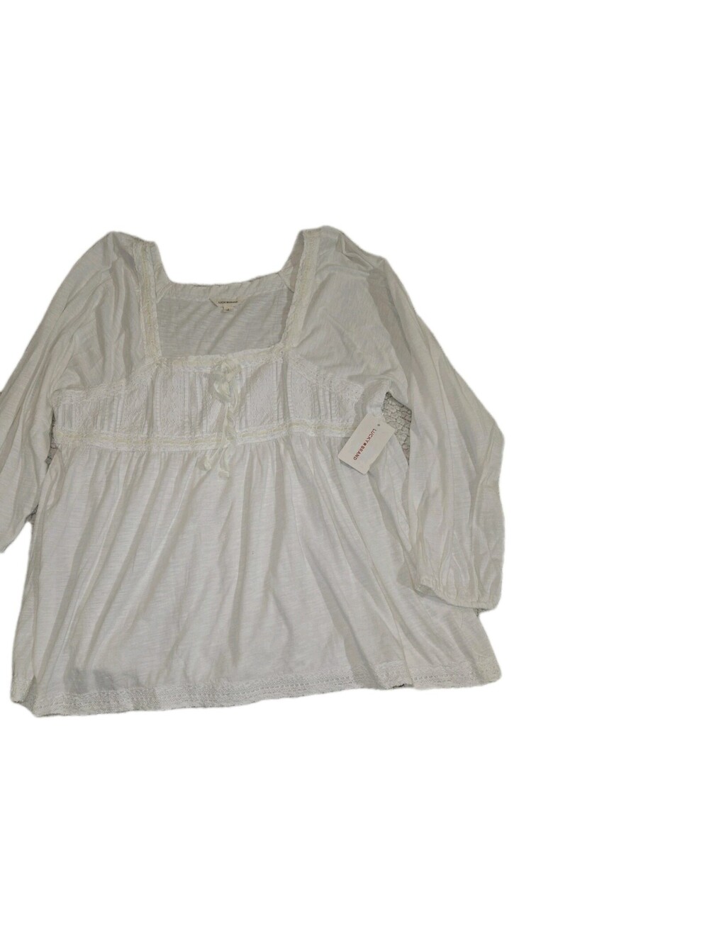 lucky brand womens top NWT  SZ L Cotton Blend Whisper White Coquette Cottage...